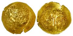 BYZANTINE EMPIRE. Andronikos II and Andronikos III Palaeologos, 1325-1334 AD. Gold Hyperpyron (3.98 gm). The Virgin amid city walls / Christ crowning emperors, all standing. S.2461v. VF, usual weak sp