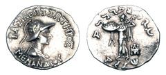 BAKTRIAN KINGDOM. Menander I Soter, 155-130 BC. AR Drachm (2.44 gm). Helmeted bust / Athena Alkidemos. SNG.ANS.886. VF+.