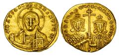 BYZANTINE EMPIRE. Constantine VII & Romanos I, 913-959 AD. Gold Solidus (4.37 gm) of Constantinople. Bust of Christ facing / Cross between both emperors. S.1751. aXF. Scarce.