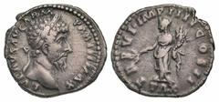 Lucius Verus. A.D. 161-169. AR denarius (19.2 mm, 3.53 g, 12 h). Rome mint, struck A.D. 166. L VERVS AVG ARM PARTH MAX, laureate head right / TR P VI IMP IIII COS II, PAX, Pax standing left, holding o