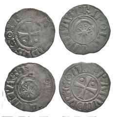 [Medieval]. Lot of Two Medieval Coins. France, Lorraine. Antoine le Bon, AR sol de guerre. De Saulcy 14 var. // Switzerland, Lausanne. Sebastiano de Monfalone. BI denier. HMZ 1-536b. All group lots ar
