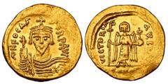 BYZANTINE EMPIRE. Phokas, 602-610 AD. Gold Solidus (4.44 gm) of Constantinople. Crowned facing bust / Angel standing. S.618. XF.