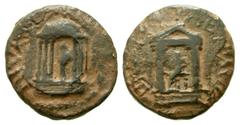 Syria, Trachonitis. Caesarea Panias. Diva Poppaea and Diva Claudia. Died A.D. 65 and A.D. 63 respectively. AE 19 (18.88 mm, 4.77 g, 12 h). A.D. 65-68. Under Nero. DIVA POPPAEA AVG, statue of Diva Popp