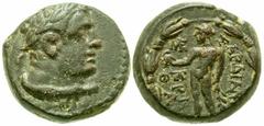 Lydia, Sardes. Civic Issue. Ca. 200-133 B.C. AE 17 (17.3 mm, 7.06 g, 1 h). Kriea, magistrate. Laureate bust of a Herakles right, with lion's skin tied around neck / ΣAPΔIANΩN KPIEA, Apollo standing le
