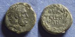 Lycia, Thyateira Circa 30-276 AD, AE14, 2.44g: Obv: Head of bearded Herakles right Rev: "ThYA/TEIP/HNWN" within a wreath. RPC II 946.