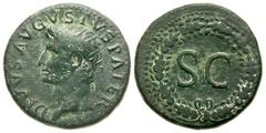Octavian, with Divus Julius Caesar. 38 B.C. AE sestertius or dupondius (31.49 mm, 14.74 g, 5 h). Barbarous Imitation. DIVI F CAESAR, bare head of Octavian right, star below chin / DIVOS IVLIVS, legend