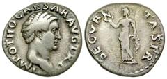 Otho. A.D. 69. AR denarius (18.78 mm, 2.90 g, 6 h). Rome mint. IMP M OTHO CAESAR AVG [TR P], bare head right / SECV-RI-TAS P R, Securitas standing facing, head left, holding wreath and scepter. RIC 8;