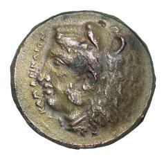 United States Sicily, Kamarina. Ca. 425-405 B.C. PB tetradrachm (26.6 mm, 15.32 g). UNIFACE LEAD / ROSA OFF-METAL TRIAL STRIKE. KAMAPINAIΩN, head of Herakles left, wearing lion\'s skin headdress / cf.