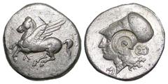 United States Akarnania, Leukas. Fourth century B.C. PB stater (22.4 mm, 11.10 g, 12 h). BIFACE LEAD / ROSA OFF-METAL TRIAL STRIKE. Pegasos flying left, Λ below / Helmeted head of Athena left; shield 