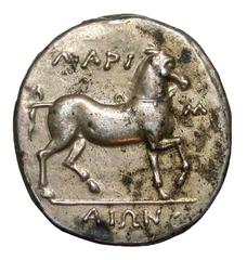 United States Thessaly, Larissa. Ca. 356-342 B.C. PB stater (24.1 mm, 8.24 g). UNIFACE LEAD / ROSA OFF-METAL TRIAL STRIKE. ΛAPI Σ AIΩN, bridled horse prancing right. cf. BMC -; CD-075v; BCD 311. EF, s