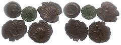 Group Lots Lot of 5 Roman Bronze Coins. Victorinus, Tetricus I, Tetricus II, Constantine II, and Theodora. Fine to VF.
