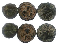 Group Lots Lot of 3 Byzantine Bronze Coins. Nicephorus III. AD 1078 - 1081. AE-Follis. Constantinople. 3.37g. 21.5g. 7h. Bust of Christ facing. / Latin cross with floral ornament. SB 1889. aVF / Alexi