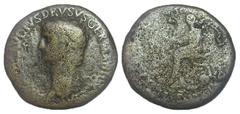 Roman Imperial Nero Claudius Drusus. Died 9 B.C. Æ sestertius (34.4 mm, 26.38 g, 7 h). Rome. NERO CLAVDIVS DRVSVS GERMANICVS IMP, bare head left / TI CLAVDIVS CAESAR AVG P M TR P IMP, SC, Claudius, to