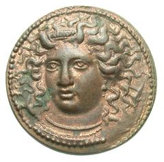 Exonumia Sicily, Syracuse. Dionysios I. 405-367 B.C. CU tetradrachm (25.6 mm, 6.72 g). UNIFACE COPPER / ROSA OFF-METAL TRIAL STRIKE. APEΘOΣA in obverse margin, Head of Arethusa facing slightly left, w