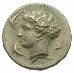 Exonumia Sicily, Syracuse. Deinomenid Tyranny. 485-466 B.C. PB tetradrachm (27.7 mm, 12.65 g). UNIFACE LEAD / ROSA OFF-METAL TRIAL STRIKE. Uniface / ΣYPAKΩΣIΩN, Diademed head of Arethusa left; four do