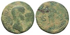 Roman Imperial Antonia Minor. Augusta, A.D. 37 and 41. Æ dupondius (27.6 mm, 10.21 g, 7 h). Rome mint, A.D. 41-50. Rare. ANTONIA AVGVSTA, draped bust right; uncertain countermark / TI CLAVDIVS CAESAR 