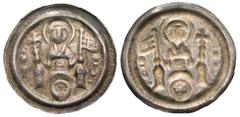 Medieval Germany, Magdeburg. Bishop Albrecht von Käfernburg. 1205-1232. AR bracteate pfennig (21.4 mm, 0.81 g, 12 h). Scarce. Nimbate St. Maurice standing between two towers, holding a cross and a ban