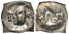 Medieval Switzerland, Tiengen. Barons of Krenkingen. ca. 1350-1400. AR bracteate pfennig (15.6 mm, 0.35 g). T-Є/V, draped bust left, wearing pointed helmet / Incuse of the obverse. Berger 2468; Bonhof