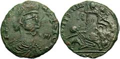 Roman Imperial Constantius II - Barbarous Imitation. c. 350-360 AD.. AE 2 / Billon Majorina (22 mm, 4.4 g). Diademed draped and cuirassed bust right; legend consisting of random letter-like shapes; to