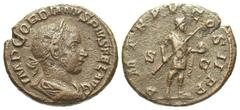 Roman Imperial Gordian III. A.D. 238-244. Æ as (25.2 mm, 9.38 g, 1 h). Rome mint, A.D. 242-243. Scarce. IMP GORDIANVS PIVS FEL AVG, laureate, draped and cuirassed bust right / P M TR P V COS II P P, S