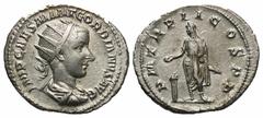 Roman Imperial Gordian III. A.D. 238-244. AR antoninianus (22.9 mm, 3.46 g, 12 h). Rome mint, A.D. 240. IMP CAES M ANT GORDIANVS AVG, radiate, draped and cuirassed bust right / P M TR P II COS P P , G