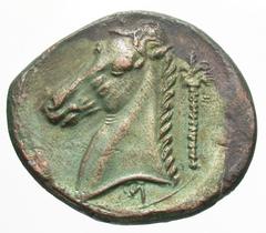 Exonumia Carthage, Libyan Revolt. Ca. 320-300 B.C. PB tetradrachm (27.3 mm, 10.54 g). UNIFACE LEAD / ROSA OFF-METAL TRIAL STRIKE. Uniface / Horse's head left, palm tree behind, Punic letter below. CD 