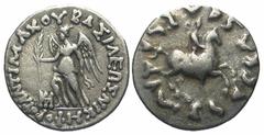 Eastern Cultures BAKTRIAN KINGDOM. Antimachos II Nikephoros, 174-165 BC. AR Drachm (2.38 gm). Nike standing with palm / King galloping. SNG.ANS.414. Toned VF.