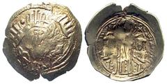 Byzantine BYZANTINE EMPIRE. Andronikos II & Michael IX, 1295-1320 AD. Gold Hyperpyron (4.09 gm) of Constantinople. The Virgin Mary within the walls / Christ between both emperors. S.2396. VF, usual we