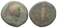 Roman Imperial Antonia Minor. Augusta, A.D. 37 and 41. Æ dupondius (27.6 mm, 11.95 g, 6 h). Rome mint, A.D. 41-50. Rare. ANTONIA AVGVSTA, draped bust right; uncertain countermark / TI CLAVDIVS CAESAR 