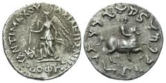 Eastern Cultures BAKTRIAN KINGDOM. Antimachos II Nikephoros, 174-165 BC. AR Drachm (2.40 gm). Nike standing with palm / King galloping. SNG.ANS.412. Toned VF.