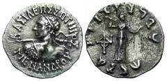 Eastern Cultures BAKTRIAN KINGDOM. Menander I Soter, 155-130 BC. AR Drachm (2.46 gm). Heroic bust with spear / Athena standing with thunderbolt and aegis. SNG.ANS.702. aXF, light scuff on rev.