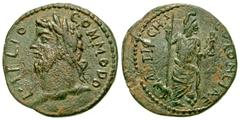 Roman Provincial Pisidia, Antiochia. Commodus. A.D. 177-192. AE 22 as equivalent (22.23 mm, 5.17 g, 7 h). L · AELIO COMMODO, laureate head of Commodus left / ANTIOCHA COLONEIAE (sic), Men standing fac