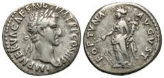 Roman Imperial Nerva, 96 - 98 AD Silver Denarius, Rome Mint, 18mm, 3.39 grams Obverse: IMP NERVA CAES AVG P M TR P COS III P P, Laureate head of Nerva right. Reverse: FORTVNA AVGVST, Fortuna standing 