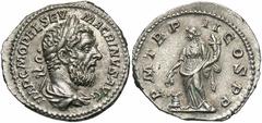 Roman Imperial Macrinus, 217 - 218 AD Silver Denarius, Rome Mint, 19mm, 3.41 grams Obverse: IMP CM OPEL SEV MACRINVS AVG, Laureate and draped bust of Macrinus right. Reverse: P M TR P II COS P P, Anno