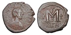 Byzantine BYZANTINE EMPIRE. Justinian I, 527-565 AD. AE Follis (17.21 gm) of Nicomedia, off B. Diademed draped bust / Large M. S.199. aVF, brown patina, usual weak spots.