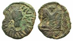 Byzantine Justin I - Barbarous Imitation. c. 520-530 AD.. AE follis (31.56 mm, 10.80 g, 6 h). Diademed draped and cuirassed bust right; legend fragments: "DN I...STI - NVS ...." / Large M; above, cros