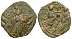 Byzantine Constantine X Ducas. 1059-1067. AE follis (27.01 mm, 5.04 g, 6 h). Constantinople mint. +ЄMMANOVHΛ, Christ, nimbate, standing facing on footstool, wearing pallium &colobium and holding book 