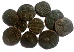 Group Lots [Byzantine]. GROUP LOTS, Lot of 10 Byzantine Bronze Coins. Group lot of 10 Byzantine follis Average grade Fair-Fine. All group lots are sold as-is, returns not accepted. The coins shown are