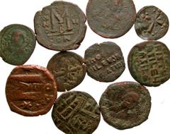 Group Lots [Byzantine]. Lot of 10 Byzantine Bronze Coins. Group lot of 10 Byzantine follis Average grade Fair-Fine. All group lots are sold as-is, returns not accepted. The coins shown are the exact c