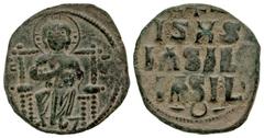 Byzantine Anonymous (attributed to Constantine IX). Ca. 1042-1055. AE follis (28.61 mm, 8.05 g, 7 h). Class D anonymous. Constantinople mint, struck ca. 1042-55. nimbate Christ seated facing on throne