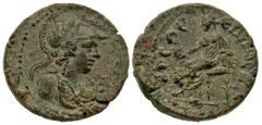 Roman Provincial Lydia, Sala. Pseudo-autonomous, time of Trajan. A.D. 98-117. AE 19 (19 mm, 4.85 g). СΑΛΗΝΩΝ (or similar, mostly illegible), bust of Athena right, wearing crested Corinthian-style helm