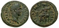 Roman Provincial Lydia, Stratoniceia-Hadrianopolis. Trajan. A.D. 98-117. AE 21 (21 mm, 6.31 g). ΑV ΝЄΡΒΑH ΤΡΑΙΑΝΟΝ С[Є] (sic.), laureate head of Trajan right / ΙΝΔЄΙ СΤ[Ρ]ΑΤΟΝЄΙ, Zeus seated left on t