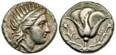 Greek Islands off Caria, Rhodos. Rhodes. AR didrachm (19 mm, 6.43 g, 1 h). 304-275 B.C. Helios radiate head right / Rose witg two buds flanking, csduceus to right, A to left. SNG Copenhagen 734; Ashto