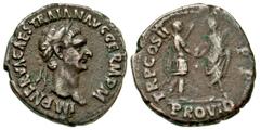 Roman Imperial Trajan. A.D. 98-117. AR denarius (18.60 mm, 3.15 g, 6 h). Rome mint, Struck A.D. 98/9. IMP NERVA CAES TRAIAN AVG GERM P M, laaureate head of Trajan (looking very like Nerva) right / PRO