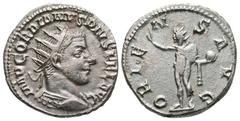 Roman Imperial Gordian III. A.D. 238-244. AR antoninianus (22 mm, 4.00 g, 6 h). Antioch. IMP GORDIANVS PIVS FEL AVG, radiate, draped and cuirassed bust of Gordian III right / ORIENS AVG, radiate Sol s