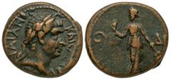 Roman Provincial Cilicia, Syedra. Trajan. A.D. 98-117. AE 17 (16.97 mm, 3.91 g, 5 h). ΚΑΙСΑ[Ρ ΝЄΡ Τ]-ΡΑΙΑΝΟС, laureate head of Trajan right / CYЄ-ΔP[Є], Goddess standing facing, head left, holding pom
