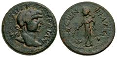 Roman Provincial Cilicia, Philadelphia. Trajan. A.D. 98-117. AE 20 (20.1 mm, 6.18 g, 6 h). ΤΡΑΙΑΝΟС ΚΑΙСΑΡ СЄ, laureate head of Trajan right / ΦΙΛΑΔЄΛ-ΦЄШΝ, Apollo standing left, with quiver over shou