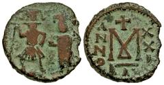 Byzantine Heraclius. 610-641. AE follis (21.2 mm, 6.04 g, 6 h). Ravenna mint, Struck 630/1. legend, if any (usually fragmentary and/or blundered), entirely off-flan, Heraclius with long beard on left 