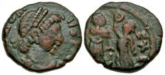 Vandals and Goths Vandals, Carthage. Pseudo-Imperial coinage. Ca. 440-ca. 490. AE 14 (14 mm, 1.95 g, 12 h). contemporary Gothic copy of Roman Imperial centenionalis of Honorius. [D N HO]NORI-VS P [F A