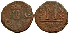 Byzantine Maurice Tiberius. 582-602. AE follis (26.6 mm, 9.56 g, 7 h). Theupolis/Antioch mint, Struck 601/2. d N mAurI ~ ~ NC AuT , bust of Maurice Tiberius facing, wearing crown with trefoil ornament